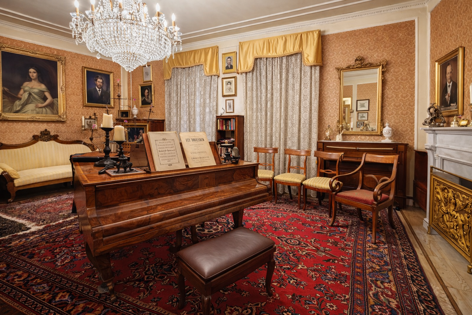 Ancora in villa sono presenti una sala da concerto con un fortepiano Hofbauer, che fu di proprietà del noto musicista e compositore pesciatino dell'Ottocento Francesco Palamidessi, la cui musica fu apprezzata a Parigi e Londra. Sposò Elise Etreillis Pasteur, nipote di Luigi Napoleone, re d'Olanda, dove aveva casa e una biblioteca.