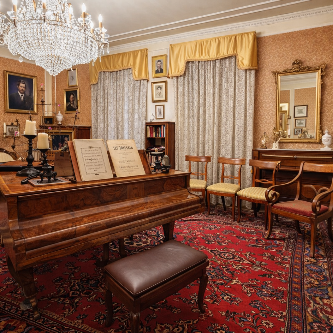 Ancora in villa sono presenti una sala da concerto con un fortepiano Hofbauer, che fu di proprietà del noto musicista e compositore pesciatino dell'Ottocento Francesco Palamidessi, la cui musica fu apprezzata a Parigi e Londra. Sposò Elise Etreillis Pasteur, nipote di Luigi Napoleone, re d'Olanda, dove aveva casa e una biblioteca.